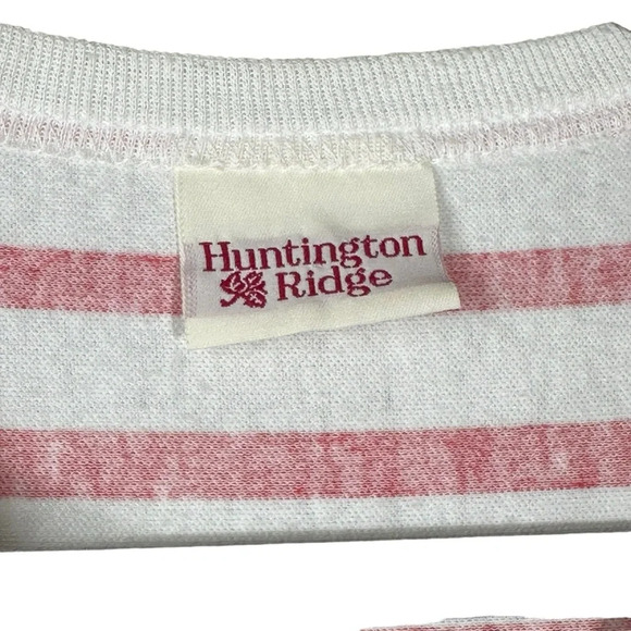 Huntington Ridge Striped Short Sleeve Red White Blue Nautical 90s Coastal Sailor - Picture 4 of 8